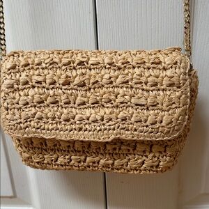 LOFT Natural Woven Rattan Crossbody Beige Bag